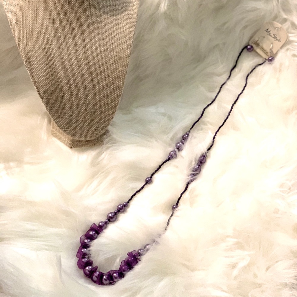 Long Purple Necklace with matching Earrings